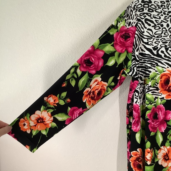 SUSAN GRAVER Liquid Knit Mock Neck Top Long Sleeve Mixed Print Stretchy Black 1X - Picture 4 of 10